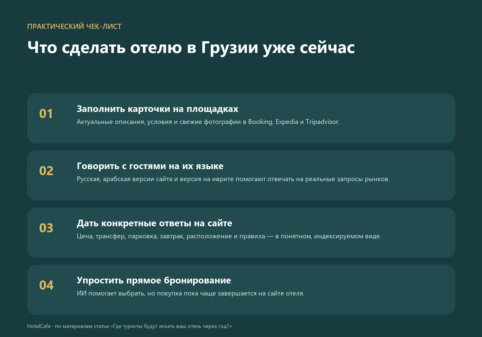 Чек-лист для отеля в Грузии: как подготовиться к бронированию через ИИ