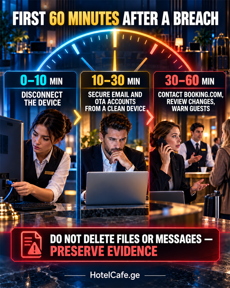 First 60 minutes after a hotel account breach