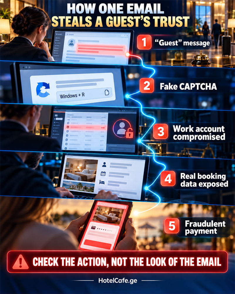 How Booking.com phishing moves from a guest email to payment fraud